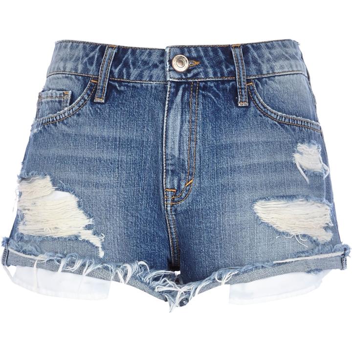 River Island Womens Mid Wash Ripped Ruby Denim Shorts