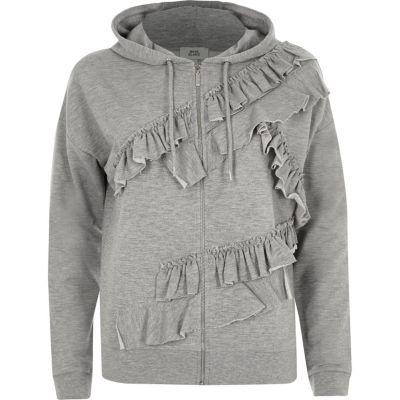 River Island Womens Marl Frill Zip Up Hoodie