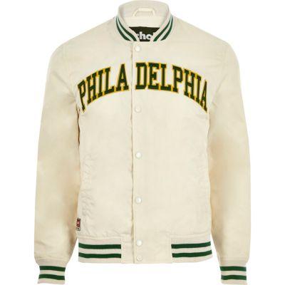 Mens White Schott Varsity Bomber Jacket
