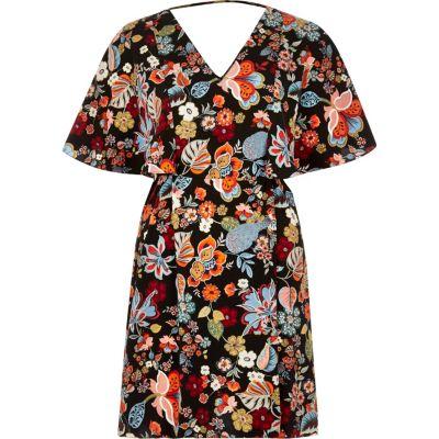 River Island Womens Floral Print Cape Dress