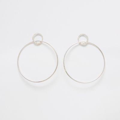 River Island Womens Silver Tone Pave Hoop Drop Earrings