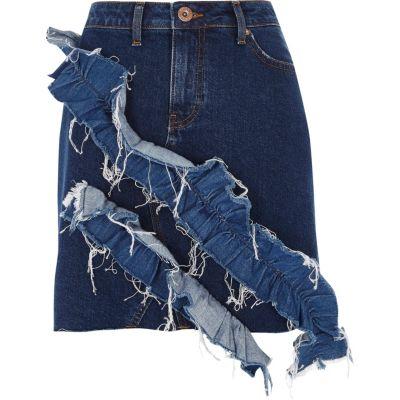 River Island Womens Frill Front Denim Mini Skirt