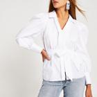 River Island Womens White Long Puff Sleeve Tie Waisted Top