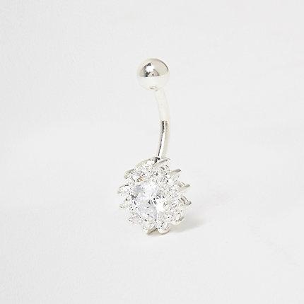 River Island Womens Cubic Zirconia Silver Tone Rhinestone Belly Bar