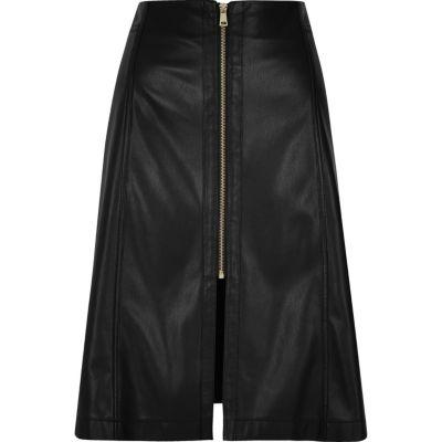River Island Womens Leather Look A-line Midi Skirt