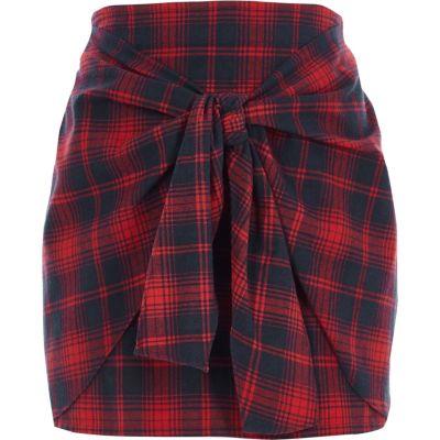 River Island Womens Check Tie Front Mini Skirt