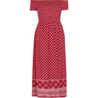 River Island Womens Scarf Print Bardot Maxi Dress