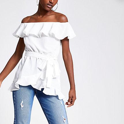 River Island Womens Frill Bardot Top