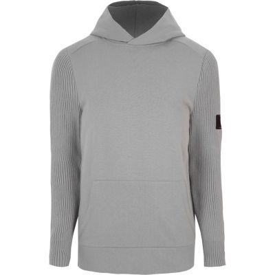 River Island Mens Ribbed Knit Sleeve Slim Fit Hoodie