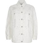 River Island Womens White Peal Ripped Oversized Denim Jacket