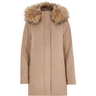 River Island Womens Faux Fur Hooded Swing Coat