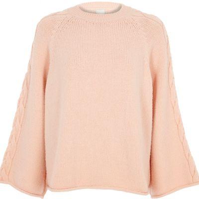 River Island Womens Cable Knit Wide Sleeve Sweater