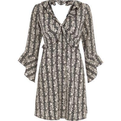 River Island Womens Floral Frill Front Cut Out Back Dress