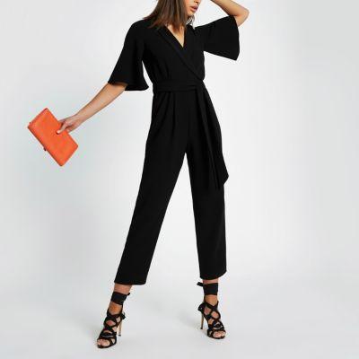 River Island Womens Tie Front Short Sleeve Jumpsuit