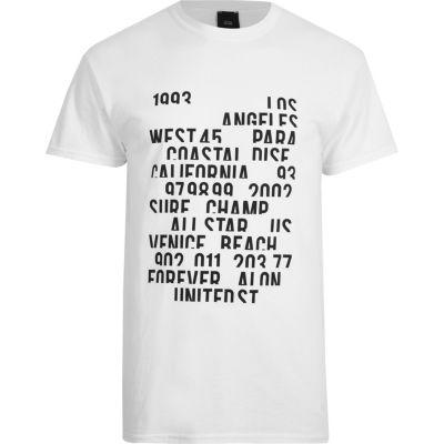 River Island Mens White Distorted Text Print T-shirt