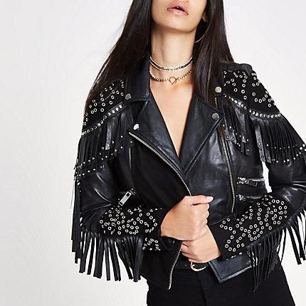 River Island Womens Ri 30 Studded Biker Leather Jacket