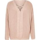 River Island Womens Blush Cable Knit Tie Front Sweater