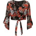 River Island Womens Floral Print Bell Sleeve Wrap Crop Top