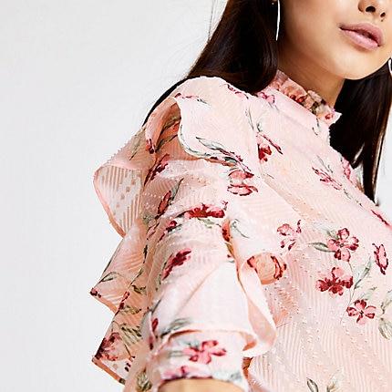 River Island Womens Floral Long Sleeve Frill Top