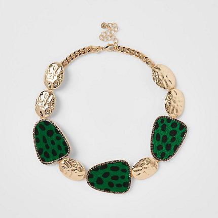 River Island Womens Leopard Print Statement Necklace