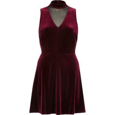 River Island Womens Velvet Choker Mesh Skater Dress