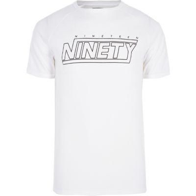 River Island Mens White Waffle 'ninety' Print Crew Neck T-shirt