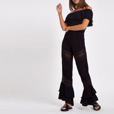River Island Womens Jersey Bardot Frill Jumpsuit