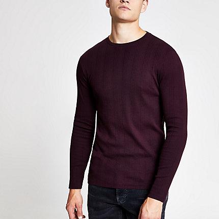 River Island Mens Ribbed Long Sleeve Slim Fit T-shirt