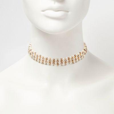 River Island Womens White Pearl And Gem Choker