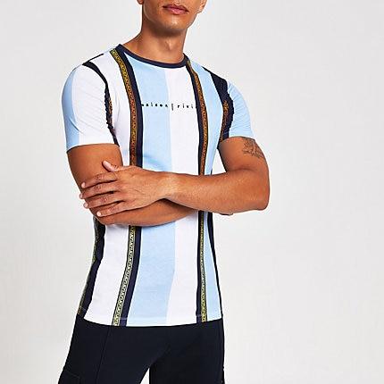 River Island Mens Stripe Maison Riviera Muscle Fit T-shirt