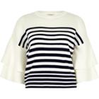 River Island Womens White Knit Stripe Double Frill Sleeve Top
