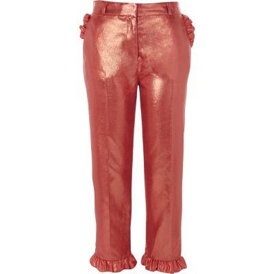 River Island Womens Metallic Frill Hem Cropped Pants