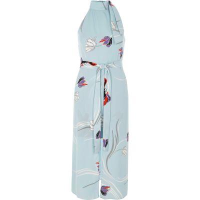 River Island Womens Floral High Neck Tie Waist Midi Dress
