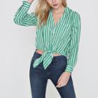 River Island Womens Petite Stripe Knot Front Cropped Shirt