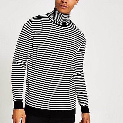 River Island Mens Mono Stripe Roll Neck Slim Fit Jumper