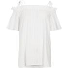 River Island Womens White Bow Strap Cold Shoulder Top