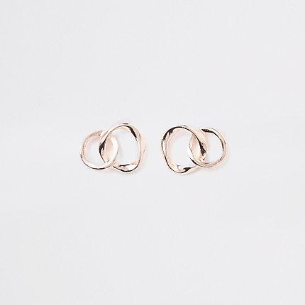River Island Womens Rose Gold Wavy Interlink Stud Earrings