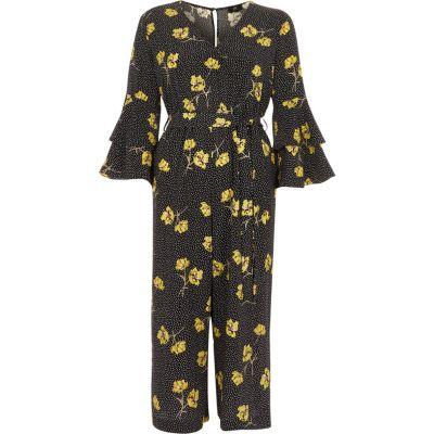 River Island Womens Petite Floral Spot Frill Jumpsuit