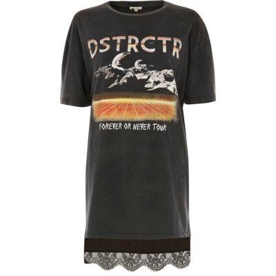 River Island Womens Lace Hem Band Print Oversized T-shirt
