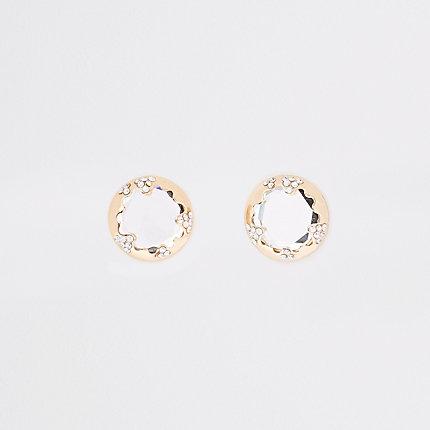 River Island Womens Gold Tone Diamante Mirror Stud Earrings