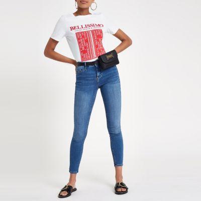 River Island Womens White 'bellisimo Print Fitted T-shirt