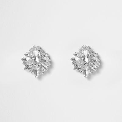 River Island Womens Silver Tone Crystal Cluster Stud Earrings