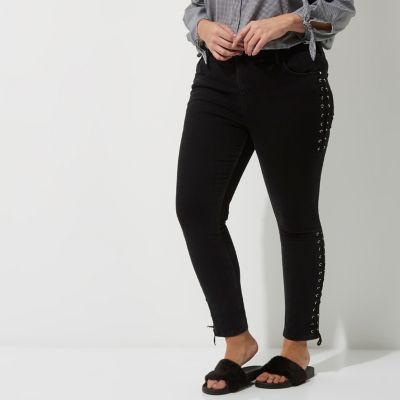 River Island Womens Plus Lace-up Amelie Super Skinny Jeans