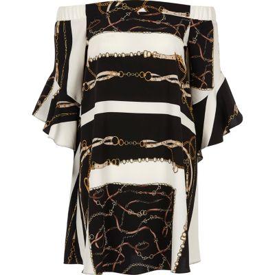 River Island Womens Scarf Print Bardot Swing Dress