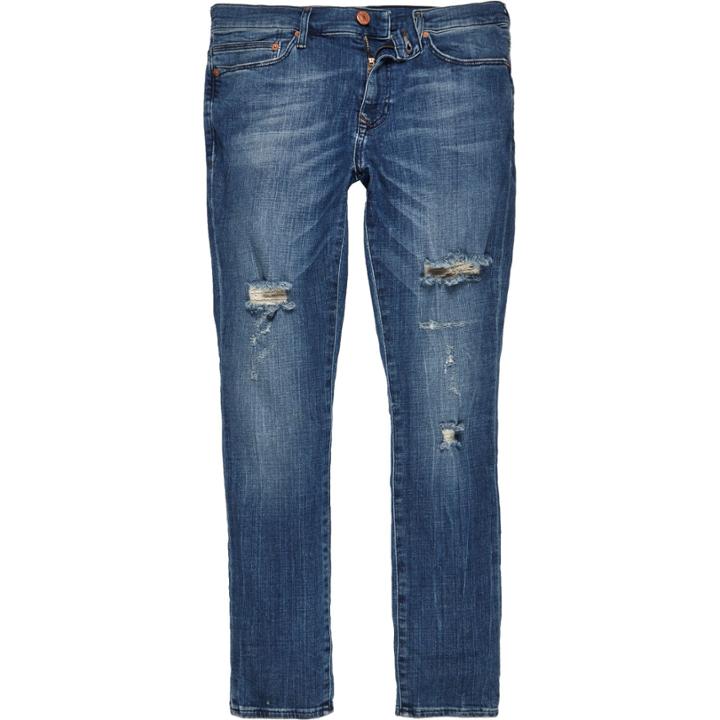 River Island Mensdark Wash Ripped Danny Superskinny Jeans