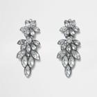 River Island Womens Silver Tone Rhinestone Leaf Drop Stud Earrings