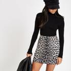 River Island Womens Petite Leopard Print Button Skirt