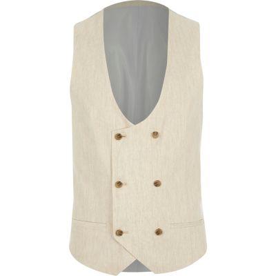 River Island Mens Linen Blend Double Breasted Vest