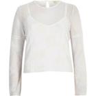 River Island Womens White Flocked Floral Mesh Grazer Top