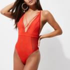 River Island Womens Mesh Insert Strappy Plunge Swimsuit